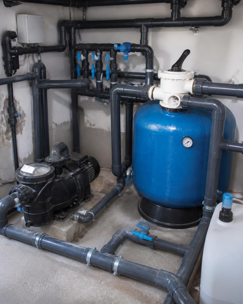 Sala técnica de bombeo de piscina